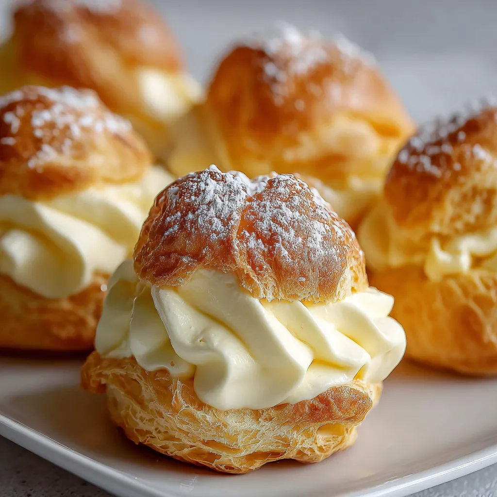 Choux dorés et croustillants garnis de crème pâtissière à la vanille, présentés sur une grille de refroidissement