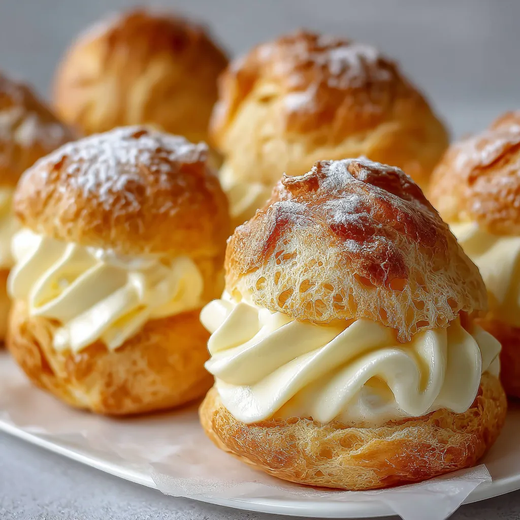 Choux dorés et croustillants garnis de crème pâtissière à la vanille, présentés sur une grille de refroidissement