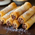 Cigares croustillants dorés au Nutella sur une plaque de cuisson