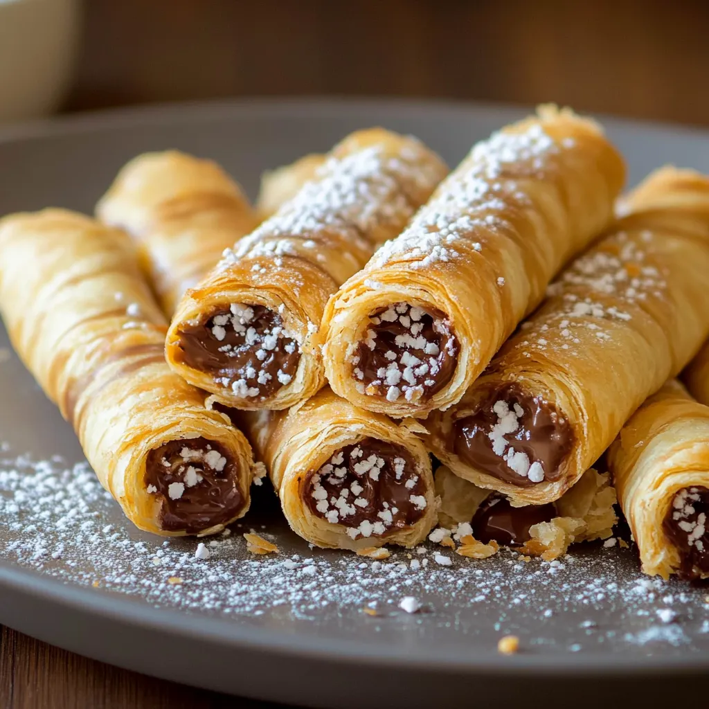 Cigares croustillants dorés au Nutella sur une plaque de cuisson