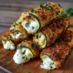 Cigares croustillants aux courgettes avec feta et mozzarella dorés au four