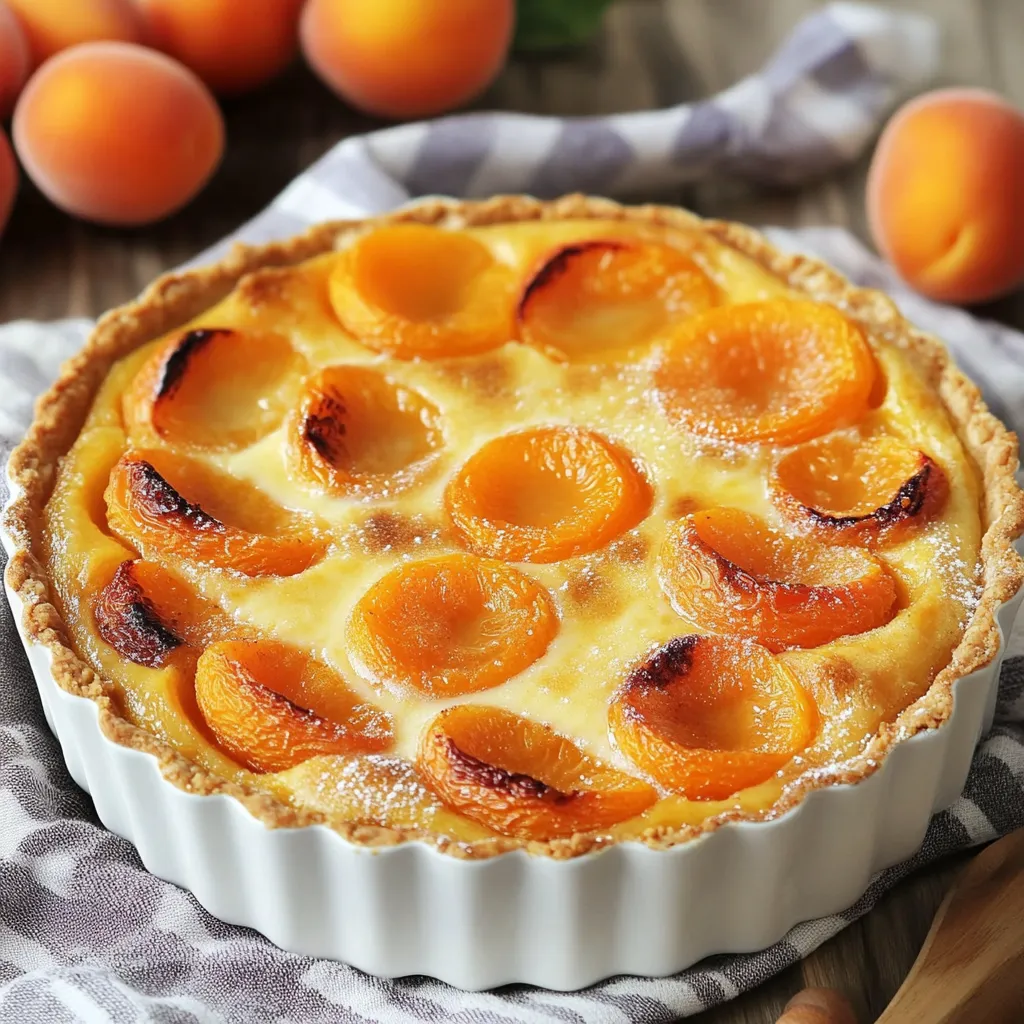Clafoutis aux abricots doré dans un plat à gratin