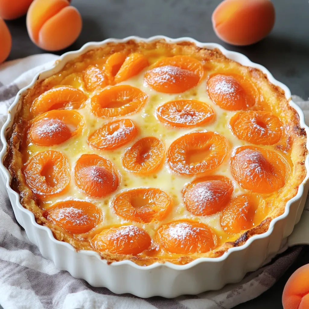 Clafoutis aux abricots doré dans un plat à gratin