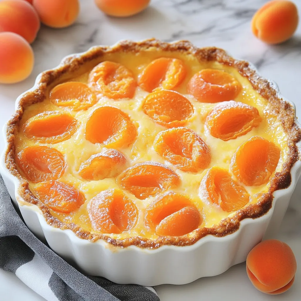 Clafoutis aux abricots doré dans un plat à gratin