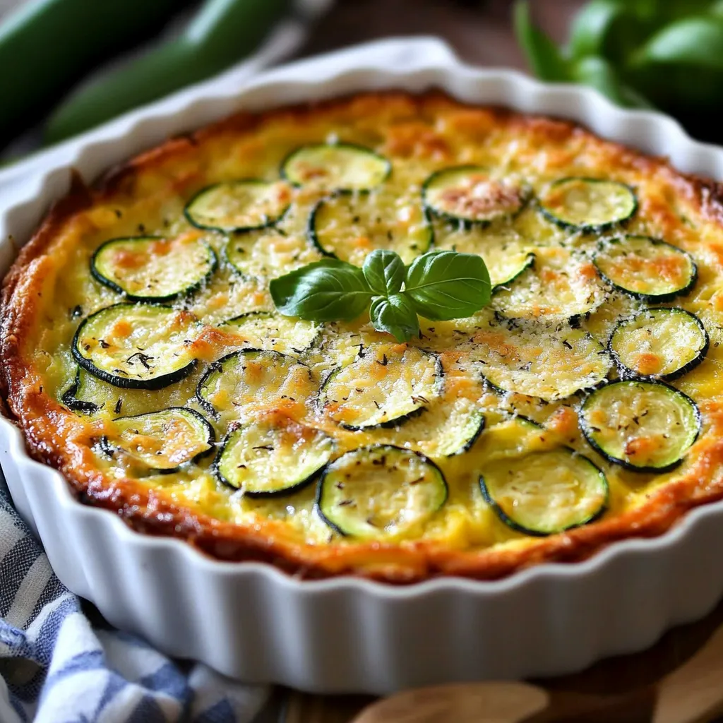 Clafoutis salé aux courgettes et parmesan dans un plat à gratin doré au four