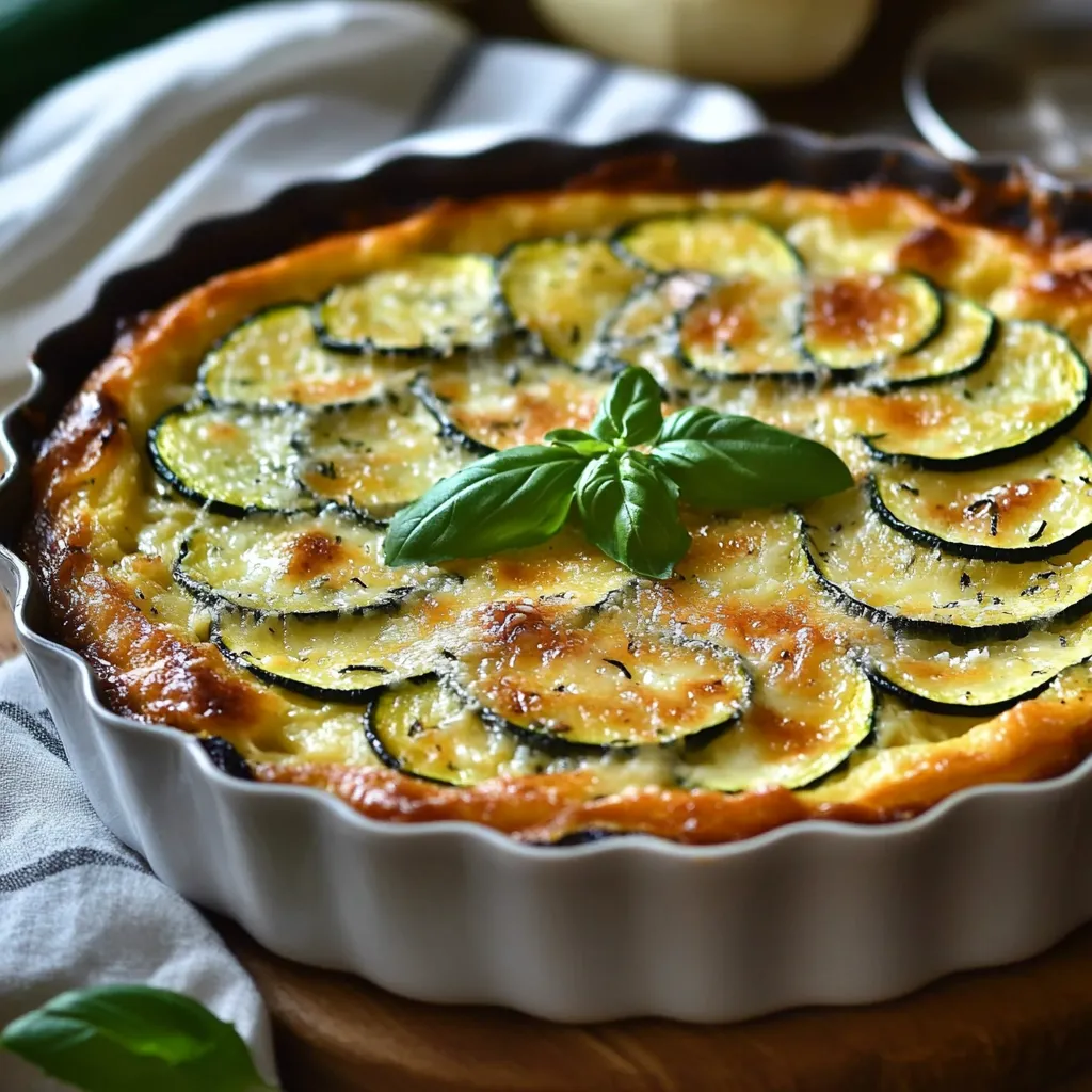 Clafoutis salé aux courgettes et parmesan dans un plat à gratin doré au four