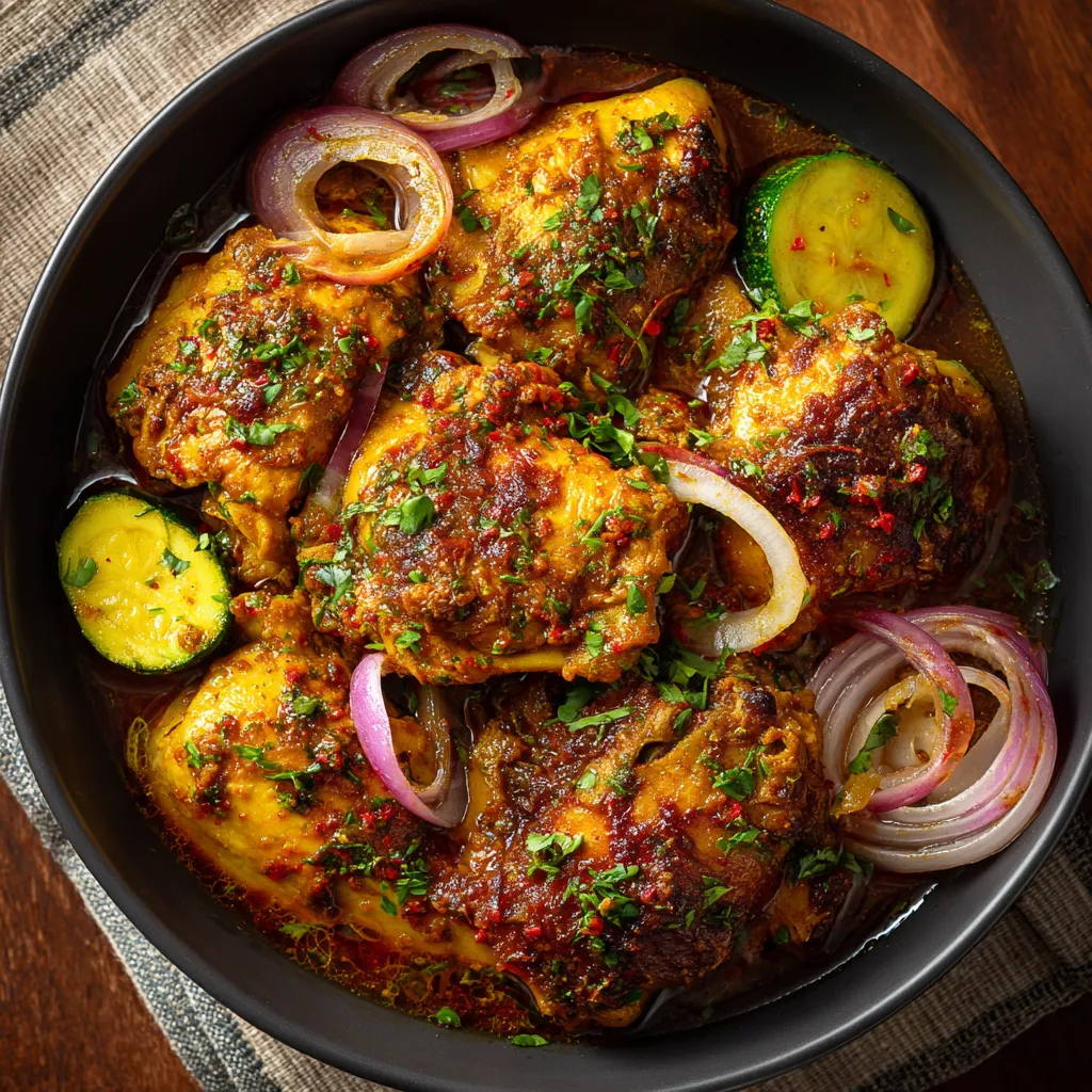 Colombo de poulet mijoté aux épices antillaises dans une cocotte en fonte