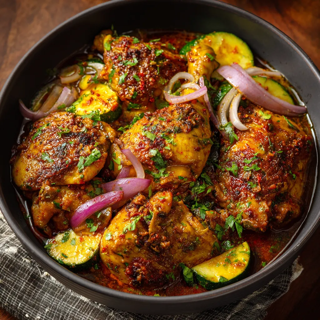 Colombo de poulet mijoté aux épices antillaises dans une cocotte en fonte