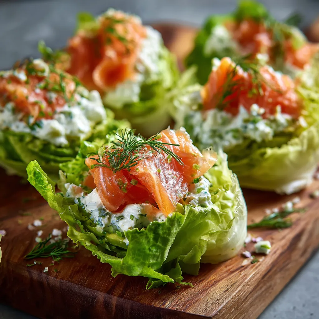 Coupelles de laitue garnies de truite fumée, avocat et fromage blanc