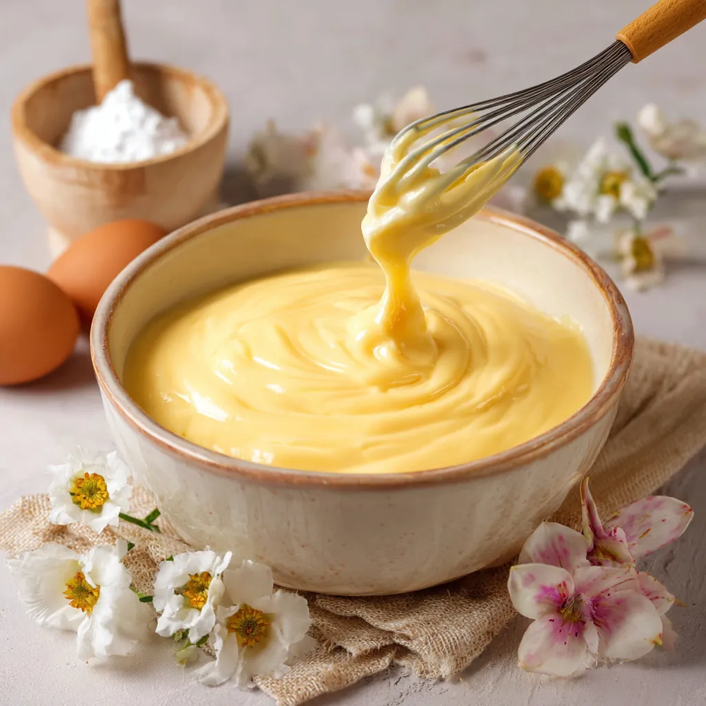 Crème diplomatique italienne maison dans un bol, prête à garnir un gâteau