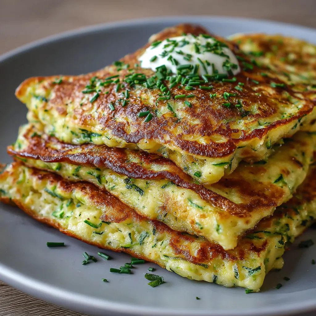 Crêpes de courgettes moelleuses servies sur une assiette avec salade verte