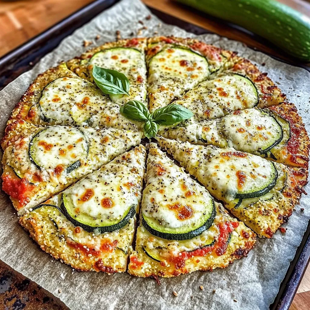 Croûte de pizza aux courgettes et graines de chia, dorée au four et garnie de légumes.