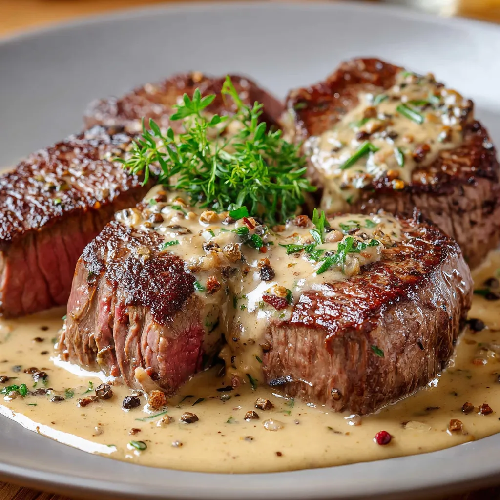 Steak de bœuf nappé de sauce au poivre maison avec échalotes