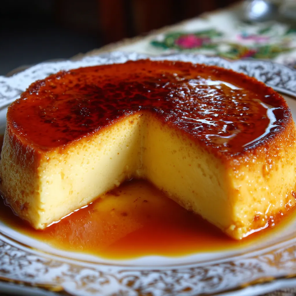 Flan aux œufs maison dans un moule caramélisé, prêt à être servi
