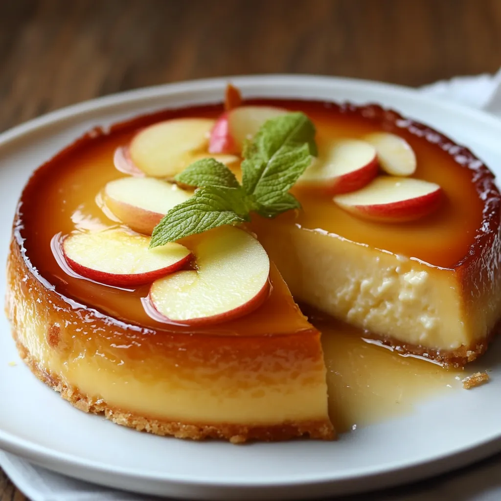 Flan aux pommes maison au yaourt dans un moule rond, doré et moelleux, prêt à être servi