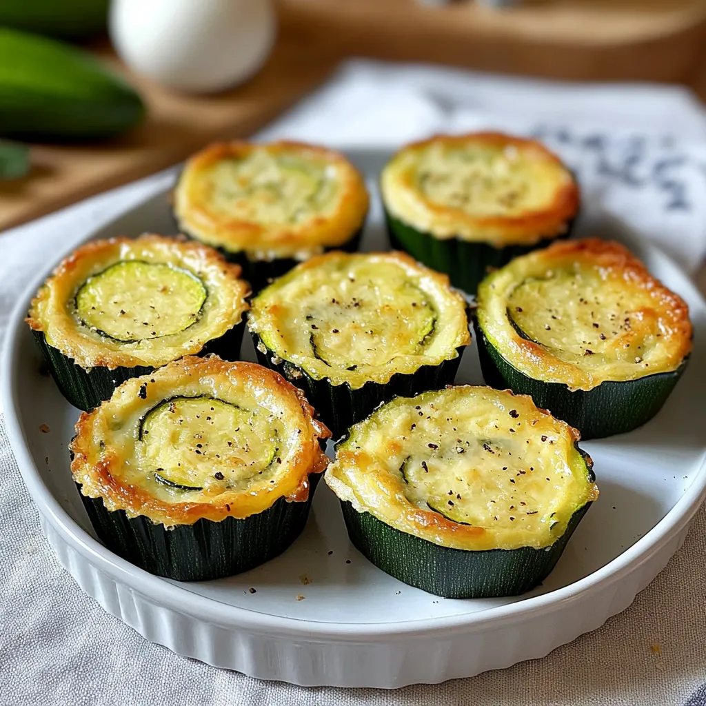 Flans légers de courgettes dorés dans des moules individuels, posés sur une planche en bois