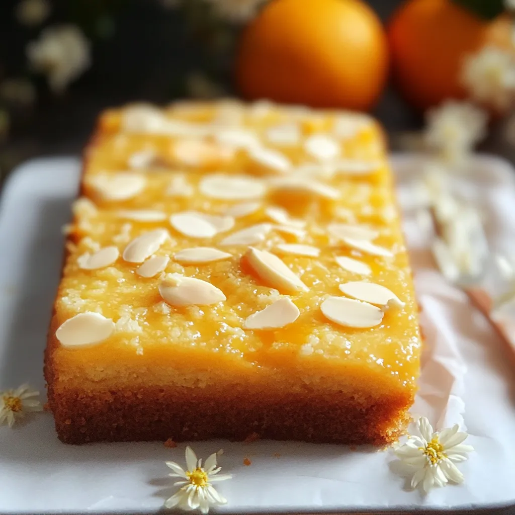Gâteau fondant aux amandes et fleur d’oranger sur une assiette blanche