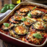Gratin d’aubergines à l’italienne doré au four avec mozzarella fondante et sauce tomate maison