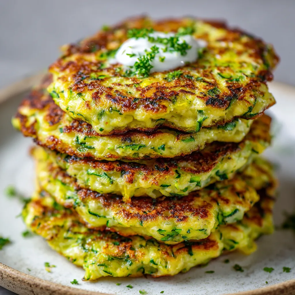 Galettes fondantes aux courgettes dorées servies avec une salade verte
