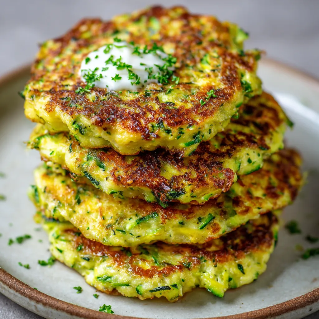 Galettes fondantes aux courgettes dorées servies avec une salade verte