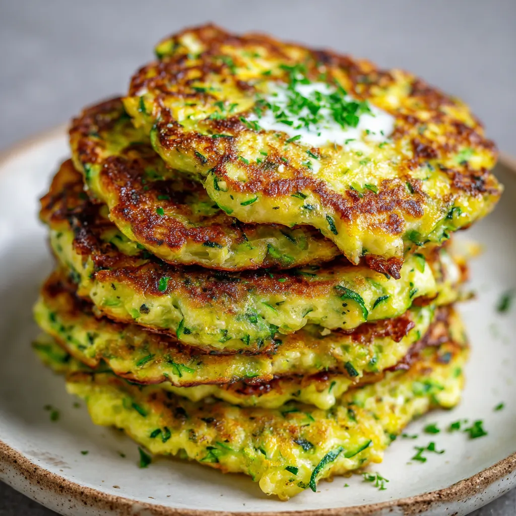 Galettes fondantes aux courgettes dorées servies avec une salade verte