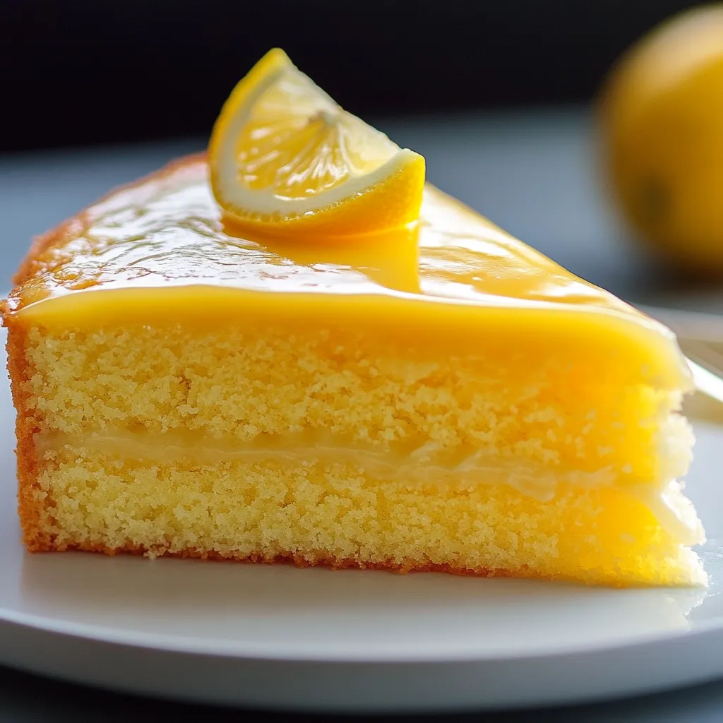 Gâteau fondant au citron moelleux servi sur une assiette avec zeste de citron