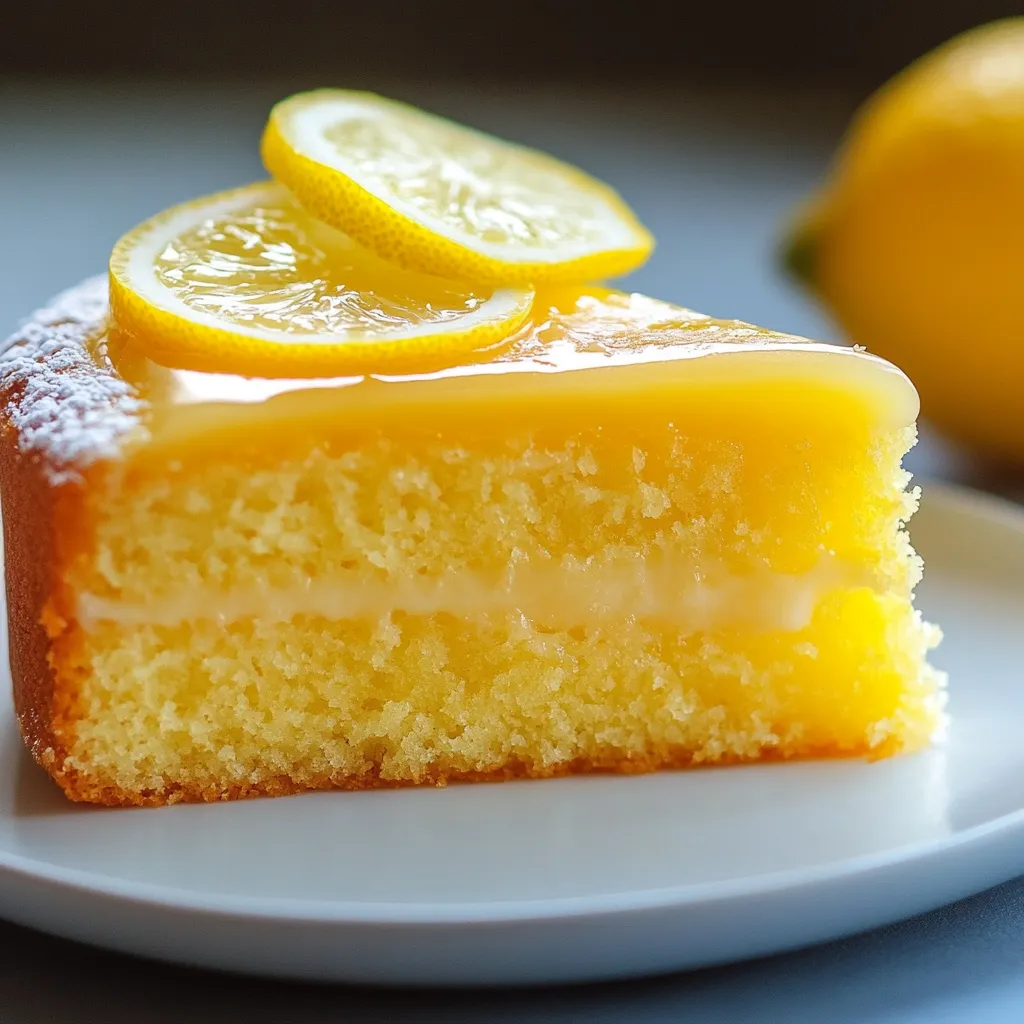 Gâteau fondant au citron moelleux servi sur une assiette avec zeste de citron
