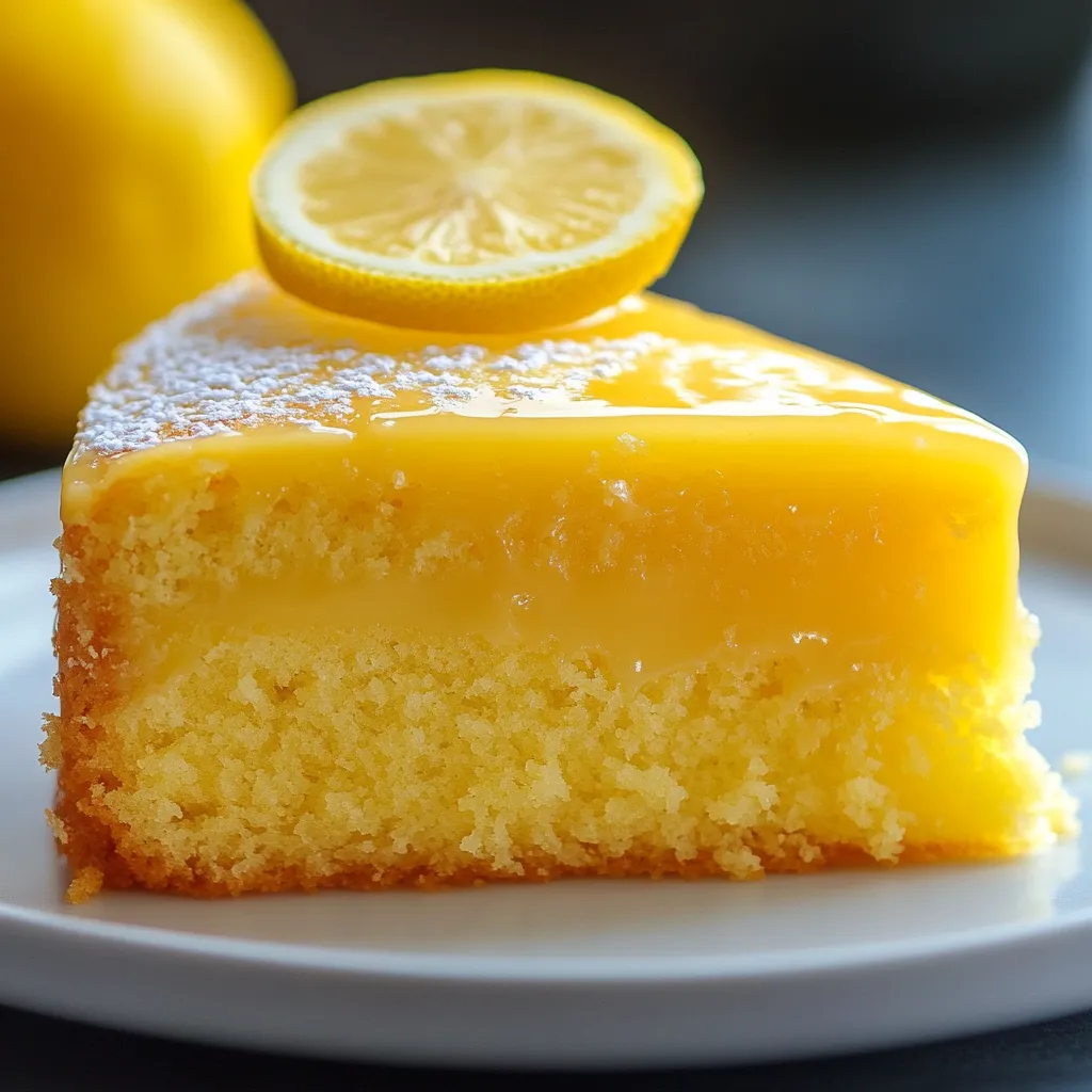 Gâteau fondant au citron moelleux servi sur une assiette avec zeste de citron