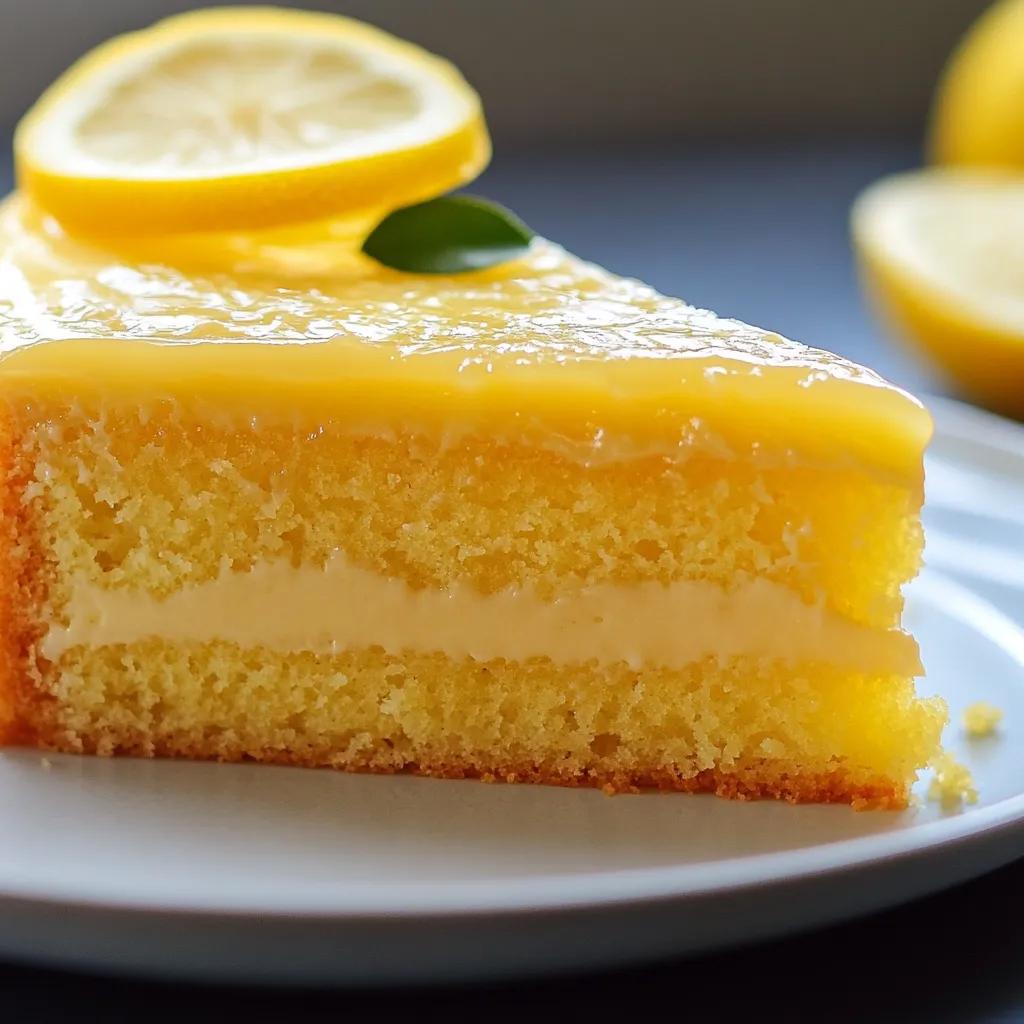 Gâteau fondant au citron moelleux servi sur une assiette avec zeste de citron