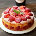 Gâteau moelleux aux fraises fraîches, tranché et servi sur une assiette blanche