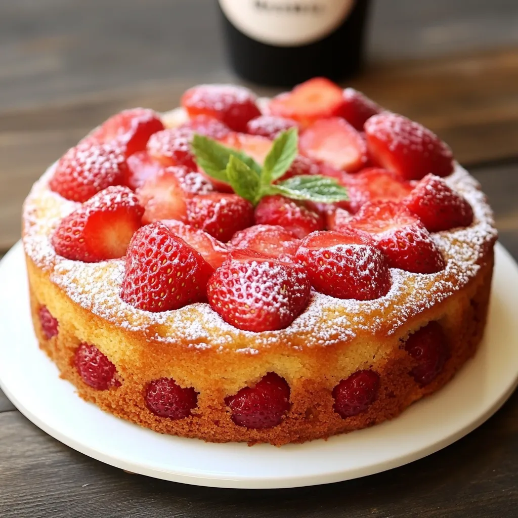 Gâteau moelleux aux fraises fraîches, tranché et servi sur une assiette blanche