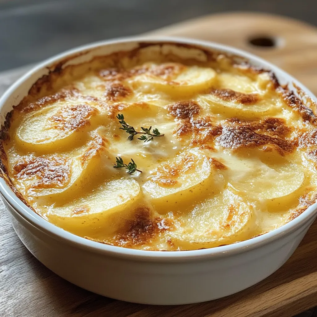 Gratin dauphinois crémeux doré au four avec pommes de terre fondantes en tranches fines