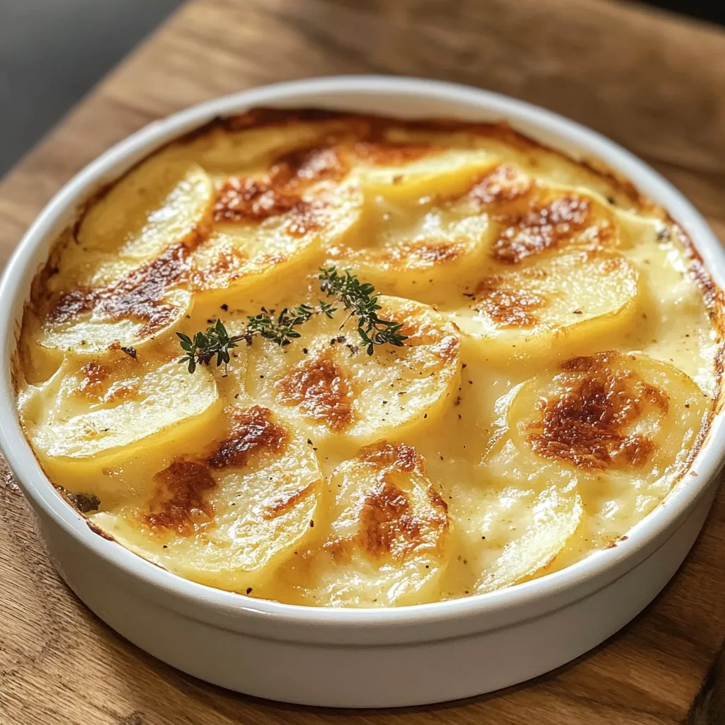 Gratin dauphinois crémeux doré au four avec pommes de terre fondantes en tranches fines