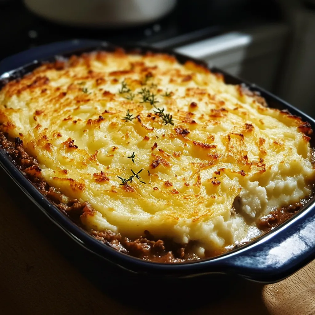 Plat de hachis parmentier doré sorti du four avec purée et fromage gratiné