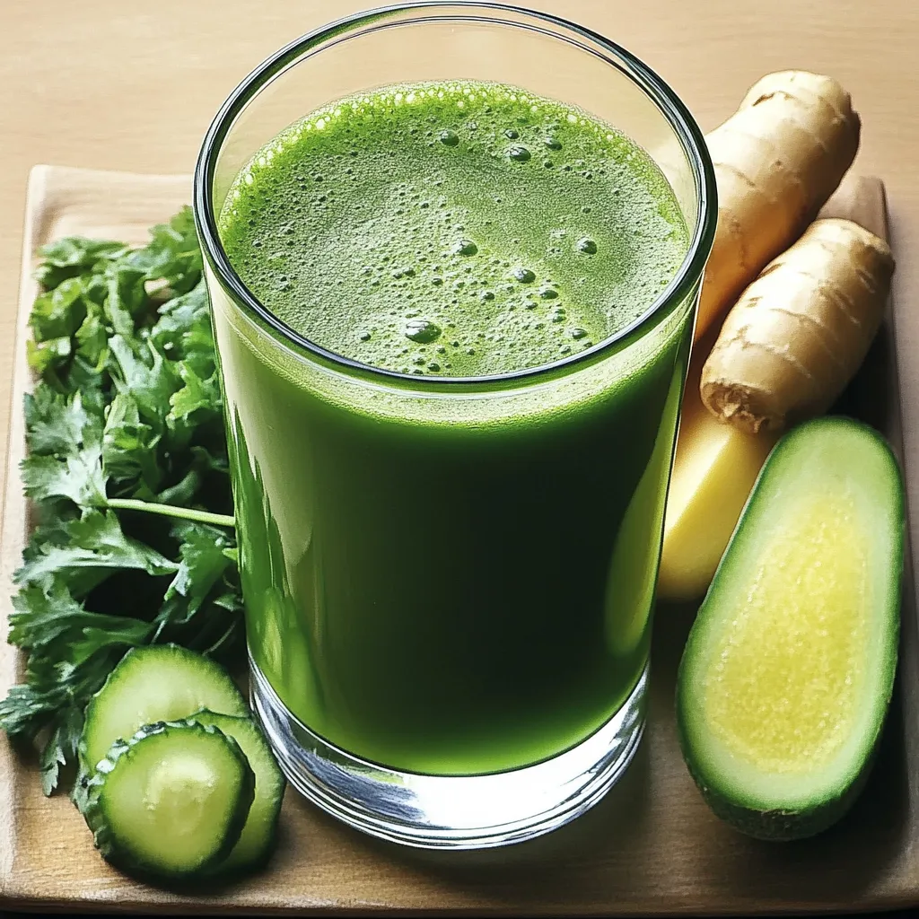 Verre de jus vert détox maison avec concombre, pommes et céleri