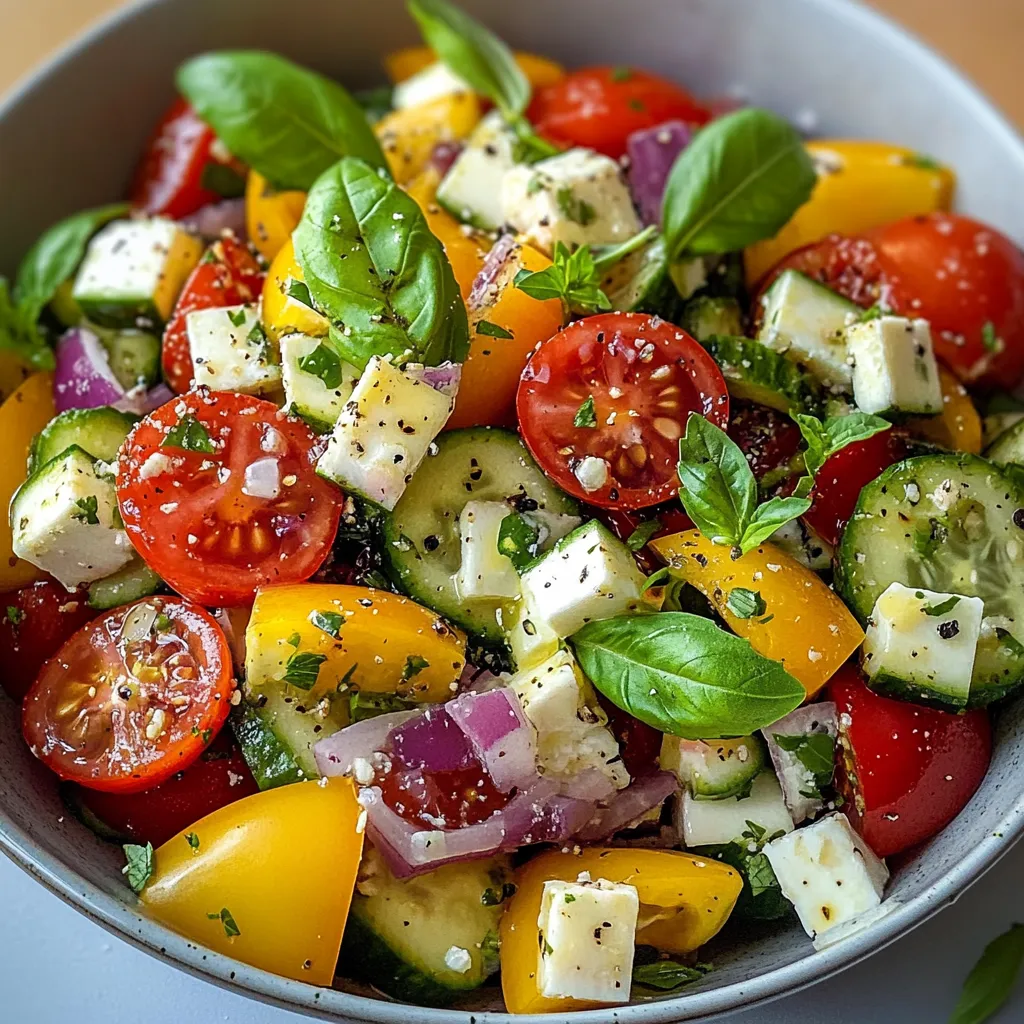 Salade d’été maison avec avocat, tomates, feta et roquette dans un grand saladier