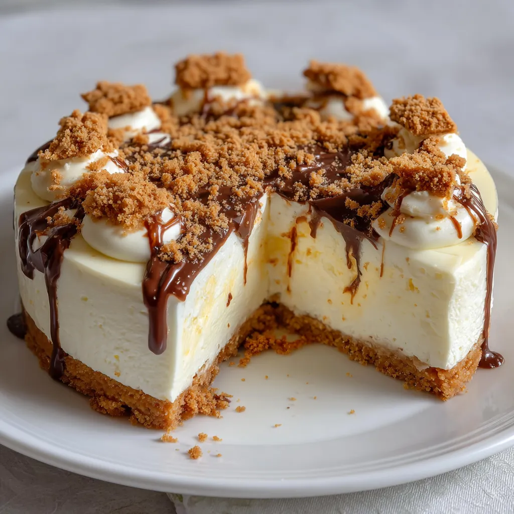 Dessert sans cuisson à base de biscuits, mousse au fromage et chocolat blanc dans un moule rond