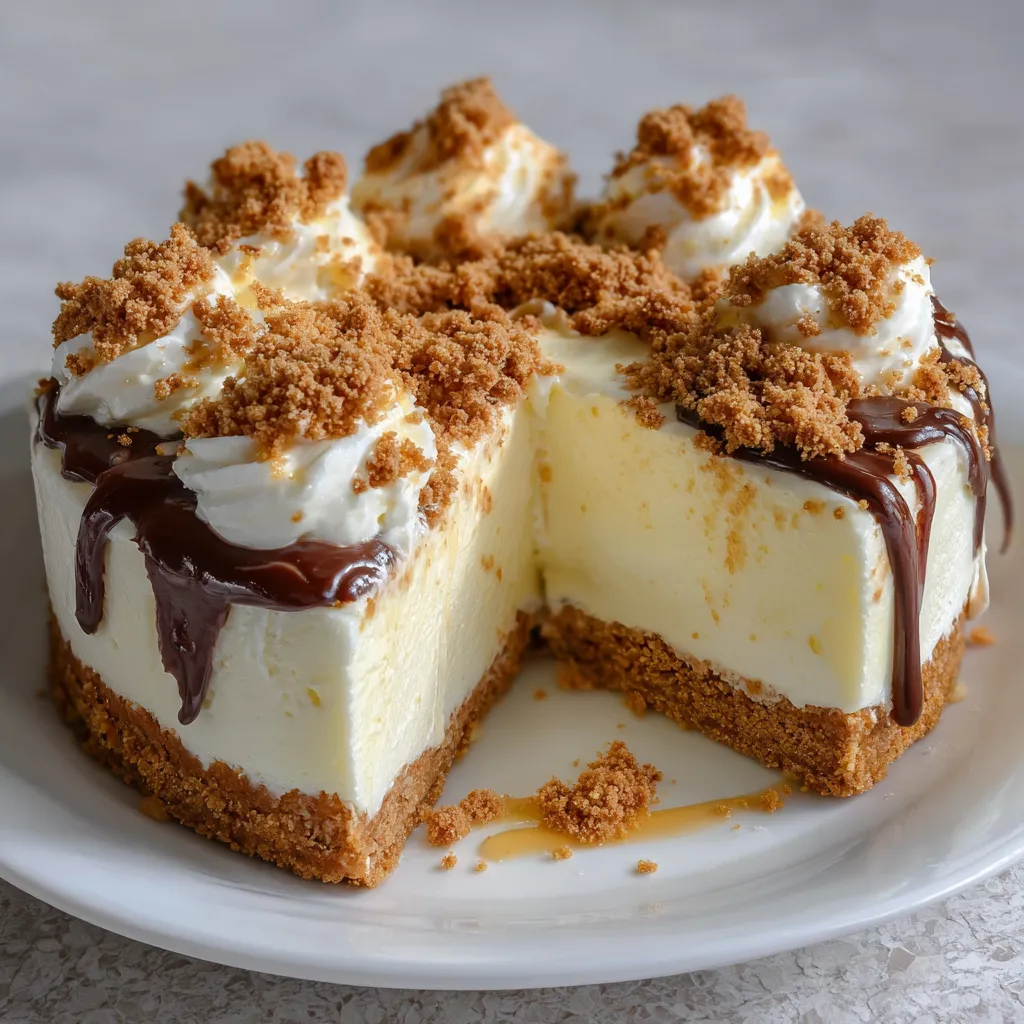 Dessert sans cuisson à base de biscuits, mousse au fromage et chocolat blanc dans un moule rond