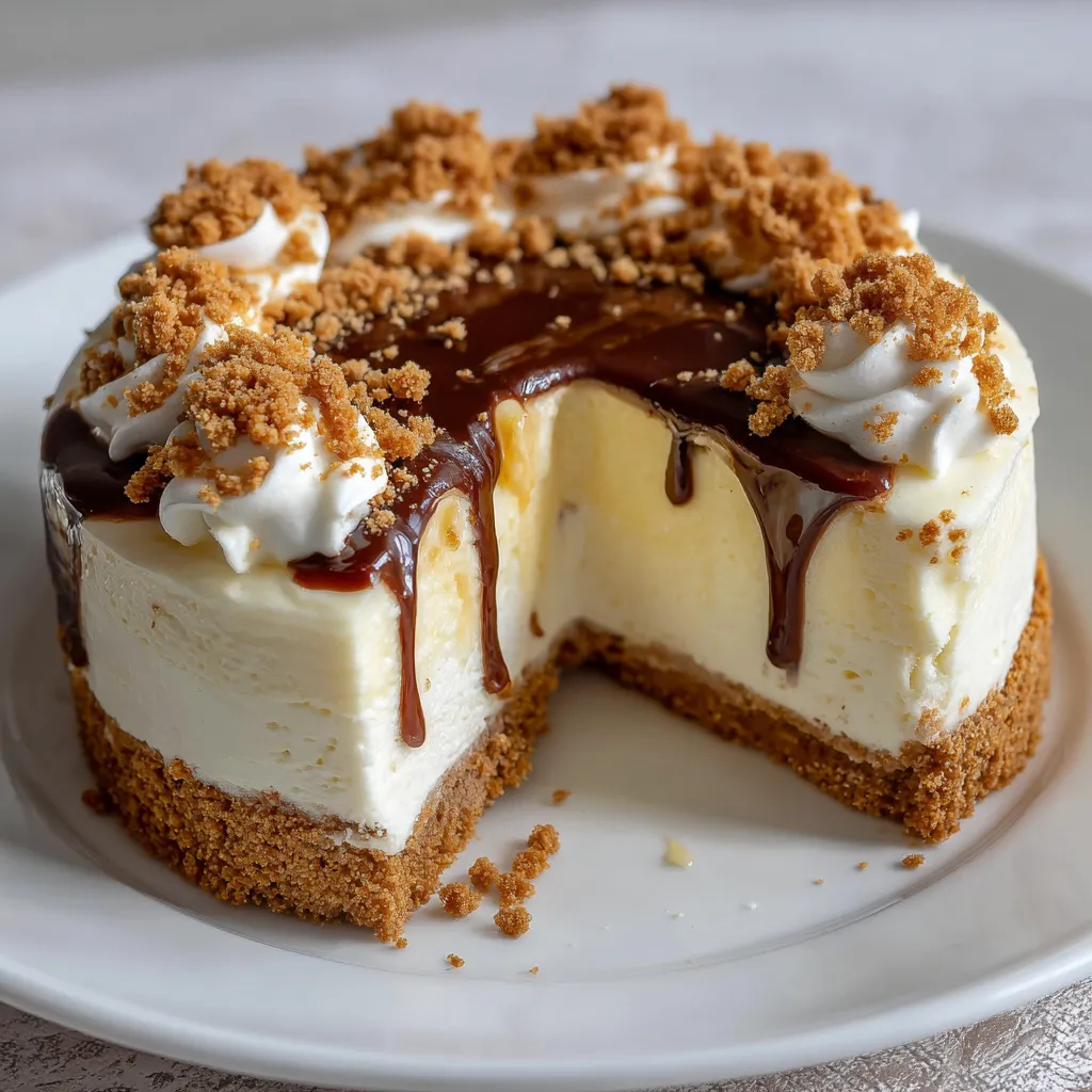 Dessert sans cuisson à base de biscuits, mousse au fromage et chocolat blanc dans un moule rond