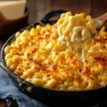Macaroni au fromage au four gratiné avec une croûte dorée