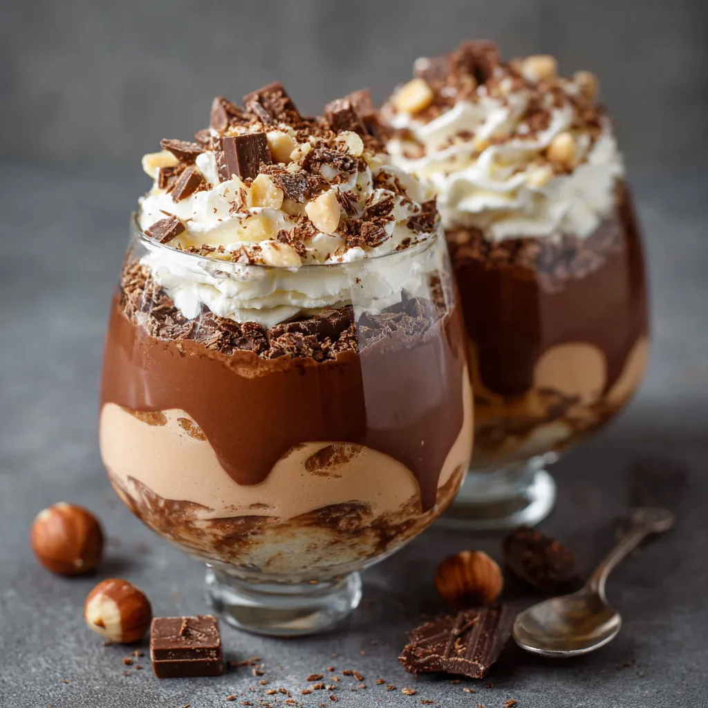 mousse au chocolat et noisette façon Kinder Bueno servie en verrine