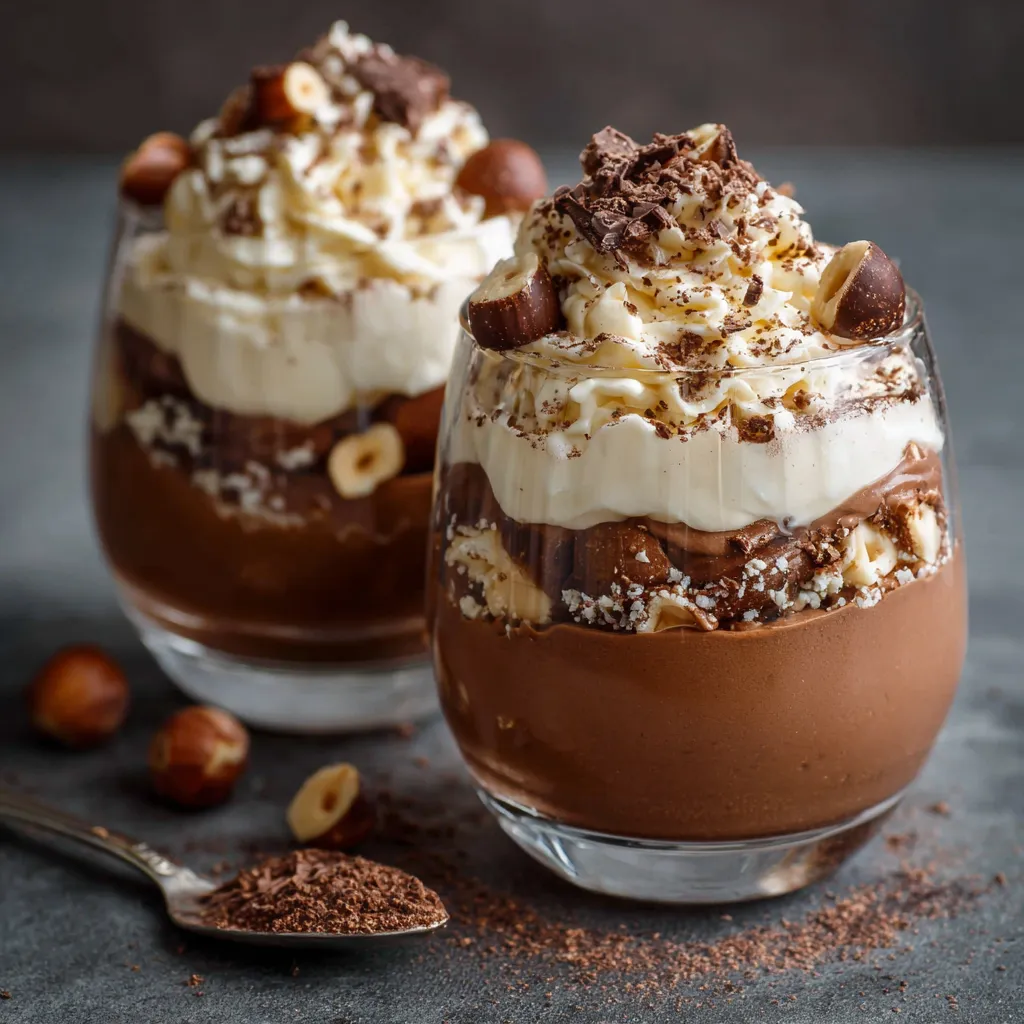mousse au chocolat et noisette façon Kinder Bueno servie en verrine