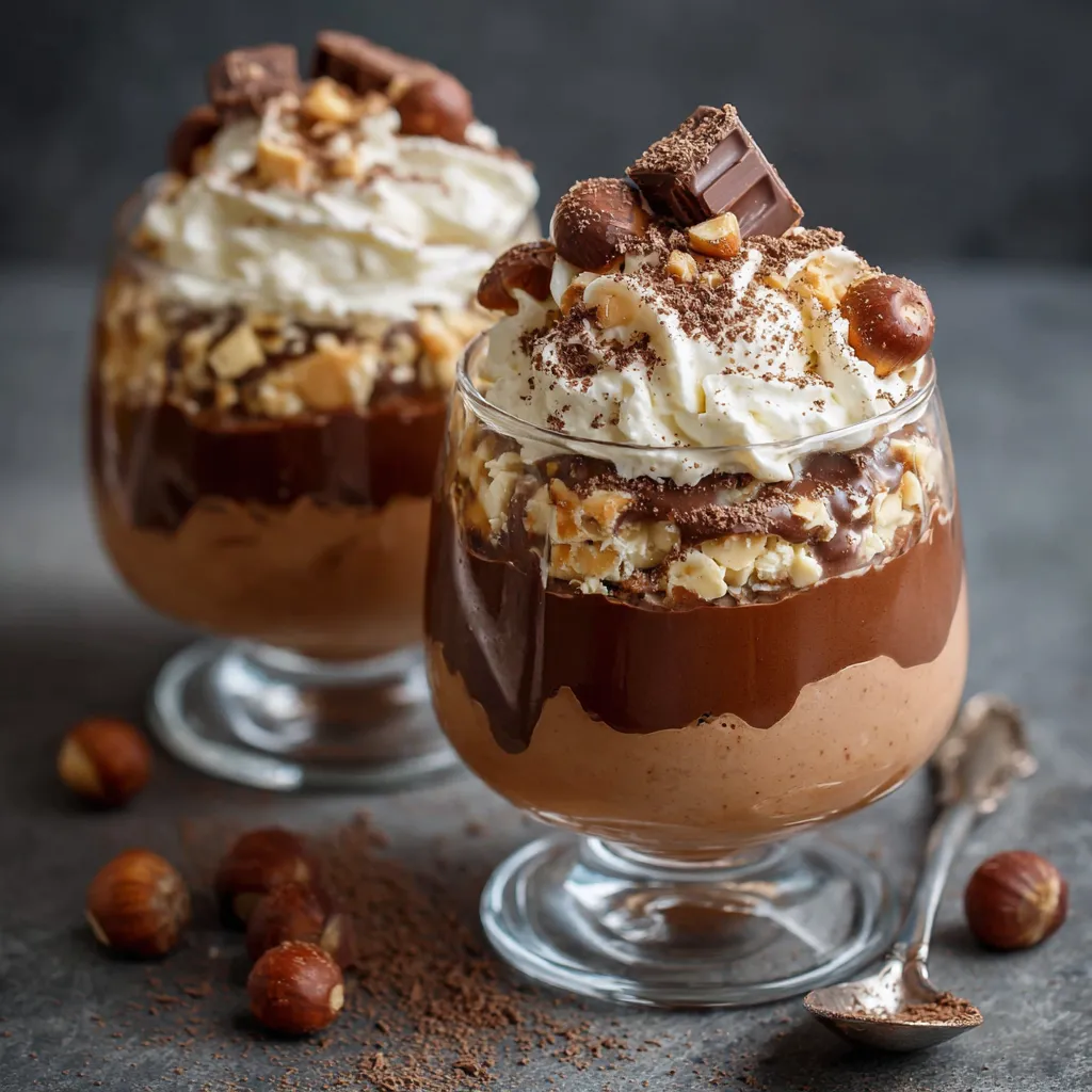 mousse au chocolat et noisette façon Kinder Bueno servie en verrine