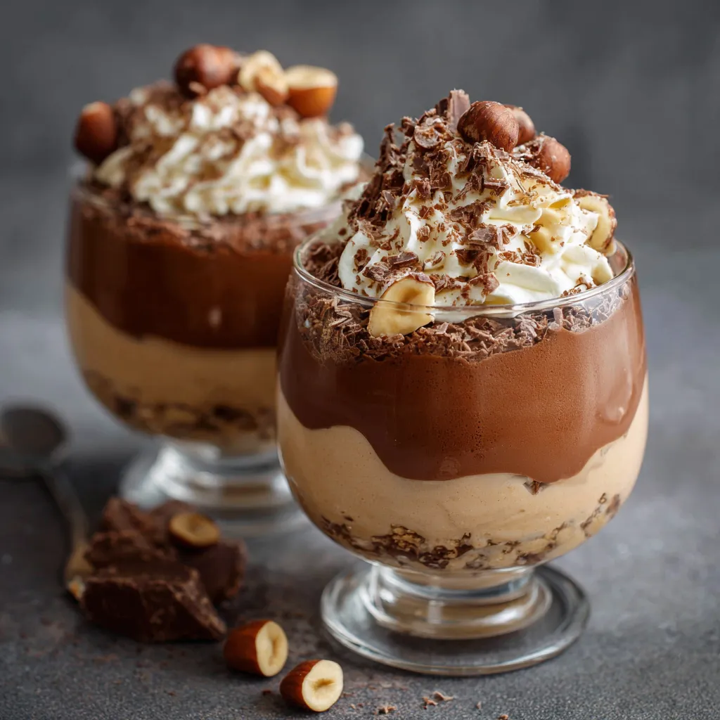 mousse au chocolat et noisette façon Kinder Bueno servie en verrine