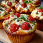Muffins salés dorés à la tomate cerise, mozzarella fondante et basilic