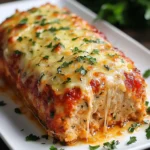 Pain de viande au poulet et parmesan sorti du four, garni de fromage fondant