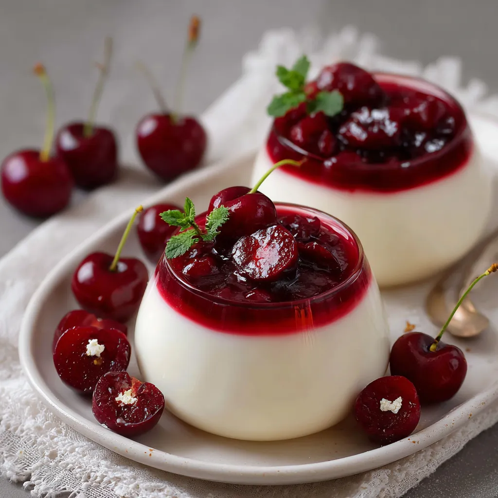 Verrine de panna cotta à la vanille surmontée de compotée de cerises