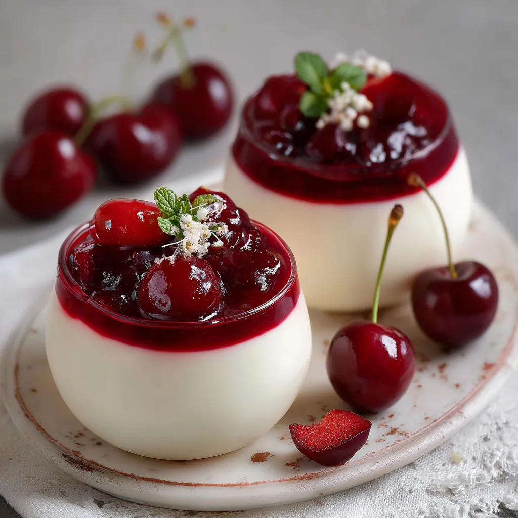 Verrine de panna cotta à la vanille surmontée de compotée de cerises