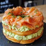 Paris-Brest salé garni de crème d’avocat et saumon Label Rouge présenté en entrée élégante