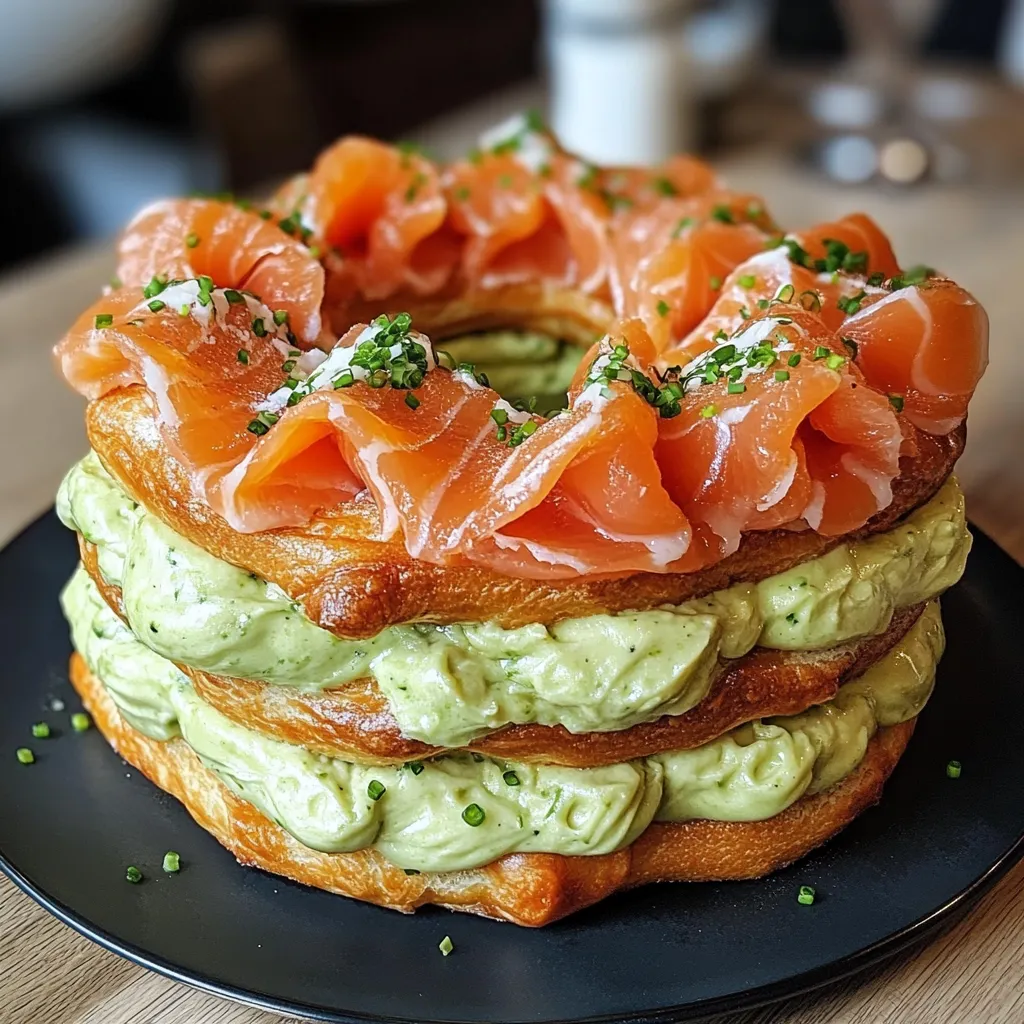 Paris-Brest salé garni de crème d’avocat et saumon Label Rouge présenté en entrée élégante